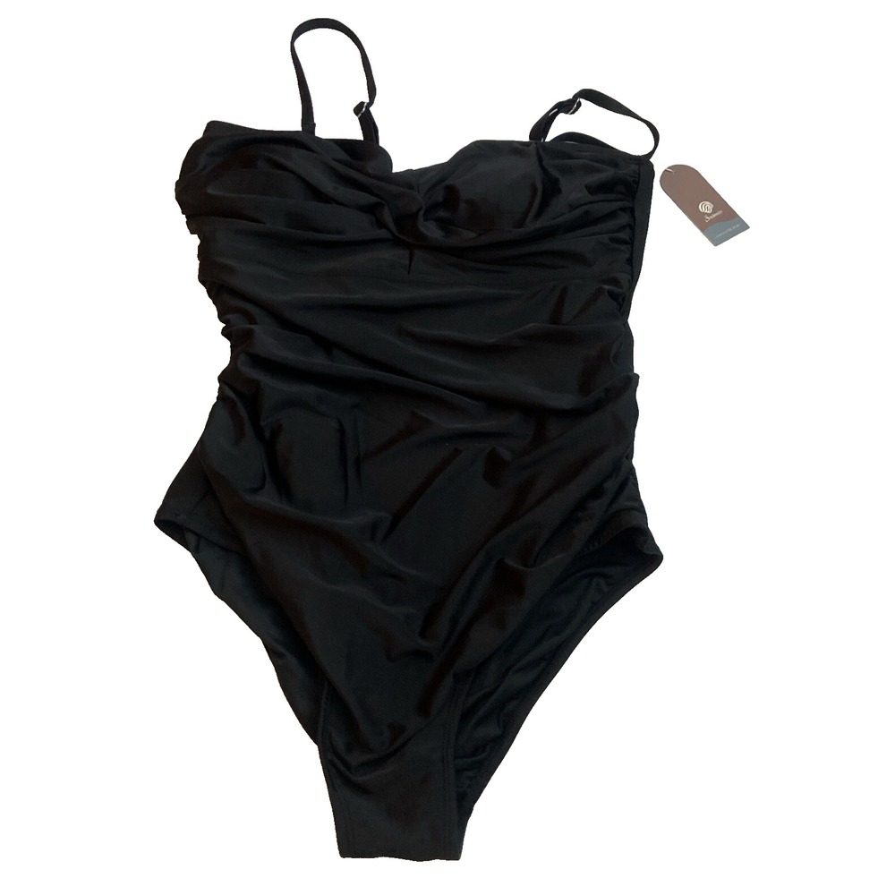 Smismivo One Piece Swimsuit Black Ruched Adjustable Straps Women's XL